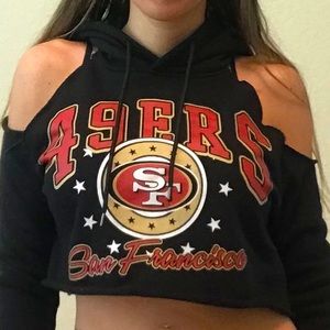 Cropped peek a boo shoulder 49er hoodie